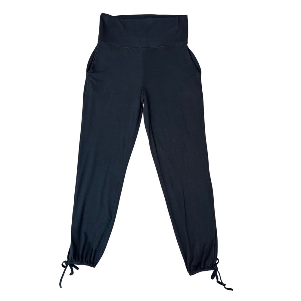 Betsy Johnson Performance Joggers S Black Stretch Pockets Ankle Bows High Waist